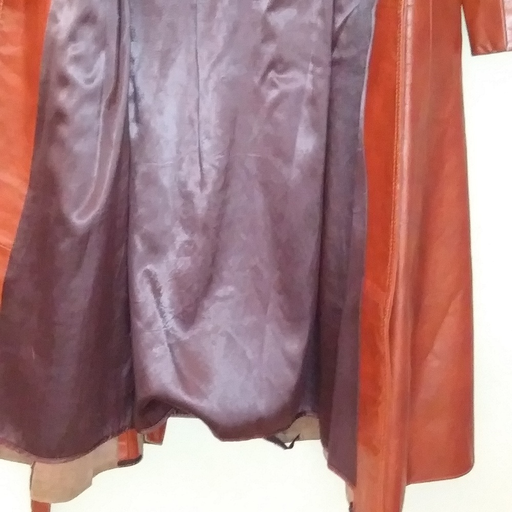 Ladies Brown Leather Long Coat - Picture 6 of 14